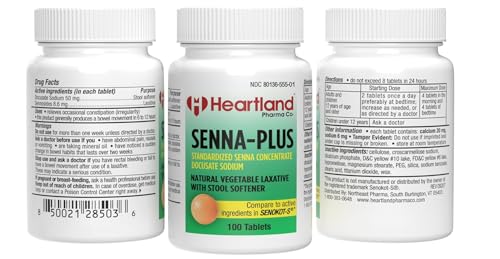 Heartland Pharma Co Senna Plus 8.6 Mg Natural Vegetable Laxative with Stool Softener (100 Count)