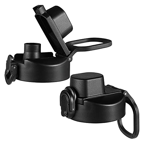 Vmini Push-Button Flip Lid, Compatible with Hydro Flask Wide Mouth Water Bottle, Wide and Rotating Handle, Easy to Carry - Leak-Proof, Compatible with Most Wide Mouth Water Bottles - Black - 2Pack