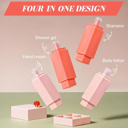 Image of MAYCREATE 4 in 1 Travel Dispenser Bottle Reusable Travel Toiletry Bottles Kit, Leak-Proof Refillable Containers for Storing Shampoo Shower Gel, Toiletries Bottle for Gym, Business Trip