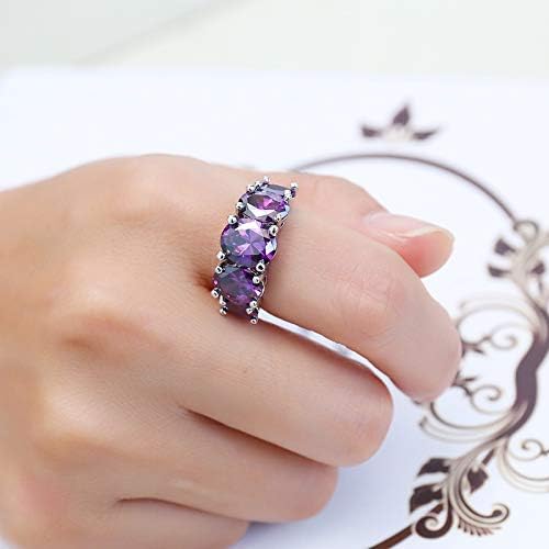 AZQ 925 Sterling Silver Amethyst Ring Oval Perfect Cut 2Ct Cubic Zirconia Rings CZ 5-Stone Eternity Engagement Wedding Band Ring for Women - Image 3