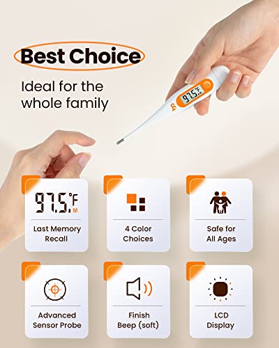 Oral Thermometer for Adults and Kids, Digital Fever Thermometer for Baby, Medical Grade, Easy Read, Rectum Armpit Infant Thermometer for Home, Indoor, Outdoor