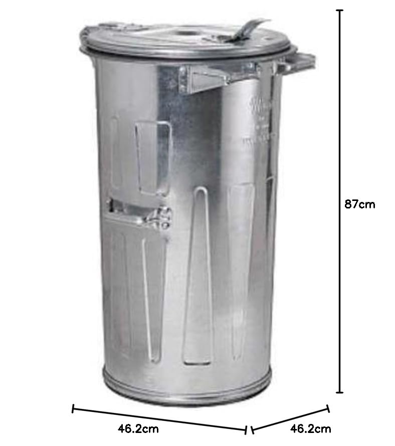 Mülltonne aus verzinktem Stahlblech, mit Deckel und Griffen, 110 Liter, H x Ø 870 x 462 mm, Metallbehälter, Metallmülleimer, Ascheeimer, Mülleimer, Abfallbehälter, Abfalltonne