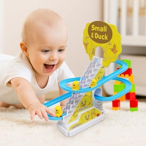 Image of Duck Slide Toy Set for Boys and Girls with Music and Lights, Stair Climbing Escalator Track Playset, Battery Operated, Non-Toxic Plastic, Multicolor
