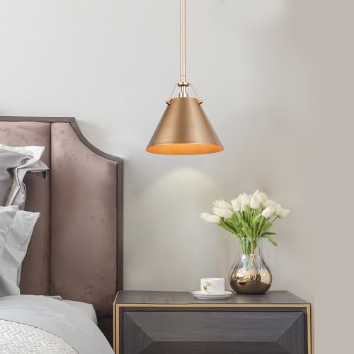 Image of KSANA Gold Pendant Light, Modern Cone Hanging Lighting Fixture for Kitchen Island, Hallway, Dining Room, Foyer and Bedroom