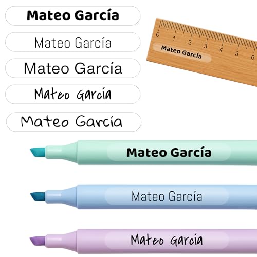 60 etiquetas personalizadas adhesivas 35 mm x 5 mm en vinilo laminado marcar objetos lapices bolis rotuladores reglas. (Transparente)