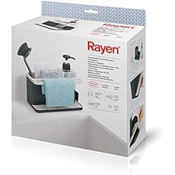 Dispensador De Jabon En Barra Rayen | Organizador de Utensilios para Fregadero, Gama Premium, Bandeja de Goteo, Fácil de Limpiar, Compartimentos, Dispensador de Jabón, Gris Claro Y Gris Oscuro