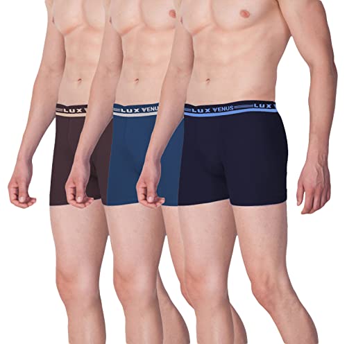 LUX VENUS Men's Solid Cotton Trunk | Soft Breathable Cotton Underwear | Comfortable Regular Fit | Everyday Innerwear (Pack of 3) Assorted