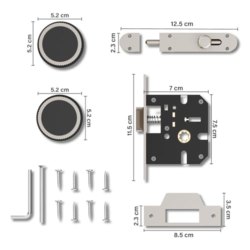 Image of Gloxy Mortise Keyless Knob Lock for Mortise Keyless Round Lock for Balcony Handle Set for Storeroom, Store Room, Home |Satin & Black Finish (2 Years Warranty, Pack of 1)