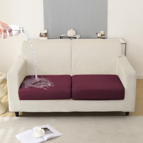 Image of HOKIPO 100% Waterproof Stretchable Elastic 140gsm Sofa Cushion Seat Cover, 2-Piece Seat Cushion Cover, Maroon (AR-5352-MRN*2)
