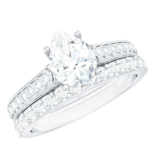 Certified Moissanite 6X8 mm Pear Shaped Bridal Set Rings, D-Vs1 Quality, Moissanite Engagement Ring with Wedding Band