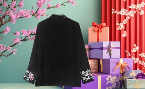 Col mandarin brodé floral velours de soie : le confort chic sans compromis