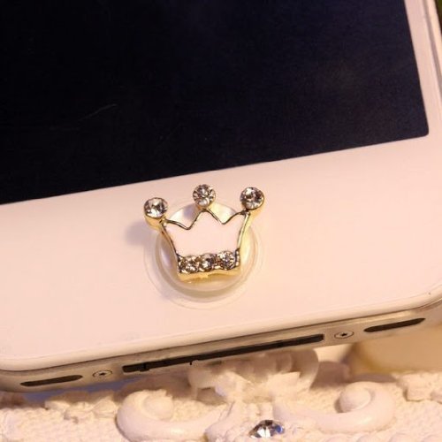 Home Button Sticker - White Crown with Bling Rhinestone for iPhone iPad iPod