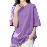 [SLEEPSINERO] tシャツ レディース 半袖【体型カバー・ゆったり細見え】 (L,パープル)