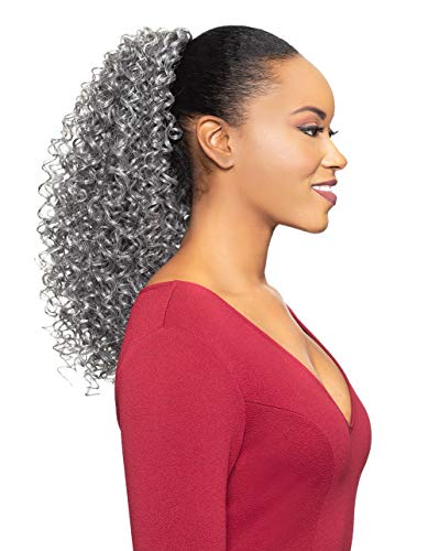 Alicia Beauty Foxy Silver Colletions, Elegant Synthetic Curly 20 Inch Long Hair Piece Ponytail, Dome and Drawstring Gorgeous Grey - DS019 (1B)