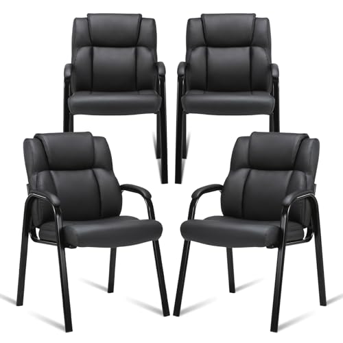 CLATINA Office Guest Chairs 4PK, Padded Arms, Black