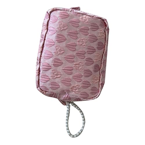 Bolsa Cosmética Colgante de Perlas Exquisitas Bolsas de Maquillaje Portátil de Gran Capacidad para Vacaciones de Vacaciones (Patrón en Relieve Amor)