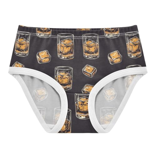 ZZKKO Whiskey Glass with Ice Cube Girls Underwear Toddler Panties for Girls Comfort Brief Size 2T-8Y