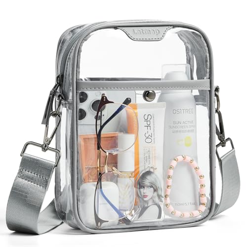 Image of LATMAP Clear Bag for Stadium Events 12x6x12 Clear Purse with 3-Zipper Pockets Crossbody Handbag Tote for Concerts Sports