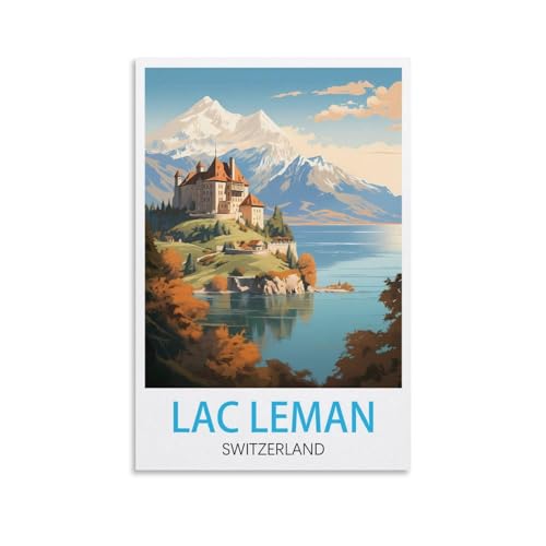 NGeniC Lac Leman Poster de voyage vintage Suisse 20 x 30 cm Art moderne