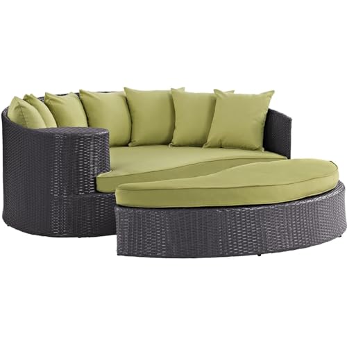 Image of BRISHI Outdoor Patio Daybed /Sunbed /Swimming Pool Side /Sun Lounger /Garden /Terrace /Balcony /Wicker and Rattan Daybed (Dark Brown /Green)