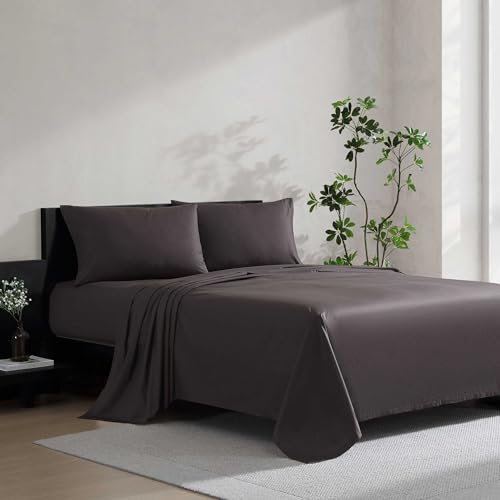 Vera Wang - Queen Size Sheets Set Moisture-Wicking & Smooth Cooling Cotton Lightweight for Year Round Comfort- Bed Sheets with Matching Pillowcases & Fitted Sheet (Cool Comfort Brown)