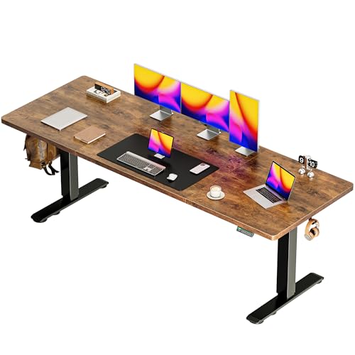 Image of Huuger 78.7'' x 29.5'' Large Electric Standing Desk, Height Adjustable Computer Desk, 29.5 inch Deep Desktop, Stand up Gaming Office Desk with 2 Hooks, 3 Preset Heights, for Home Office, Rustic Brown
