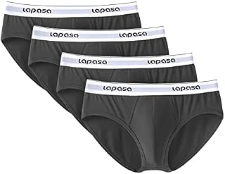 LAPASA Men's Briefs 4 Pack Cotton Underwear Stretch Ergonomic Bulge Pouch Underpants No Fly M04, M, Grey