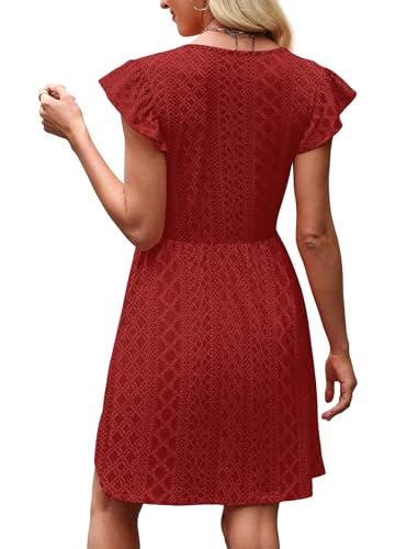 Image of OFEEFAN Summer Dresses for Women Beach Vacation Clothes V Neck Ruffle Sleeve Babydoll Dress Elegant Classy Sundress