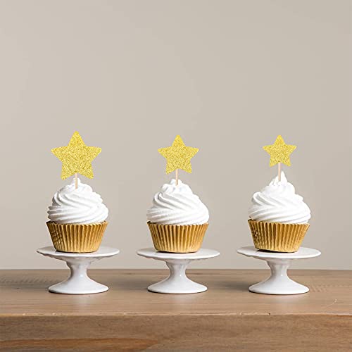 30 Pcs Star Cupcake Toppers Glitter Assembled Twinkle Star Cupcake Picks Wedding Engagement Bridal Shower Birthday Party Cake Decorations Supplies Mixed Size Gold #TOP2