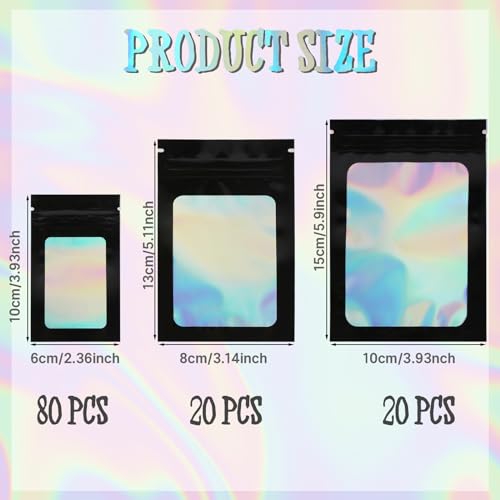 ZEFAN 120 Stück Mylar Bags, 3 Größen von Baggys Tüten, Wiederverschließbare Plastikbeutel Verschließbar für das Verpacken von Süßwaren, Schmuck und Keksen (Schwarz)