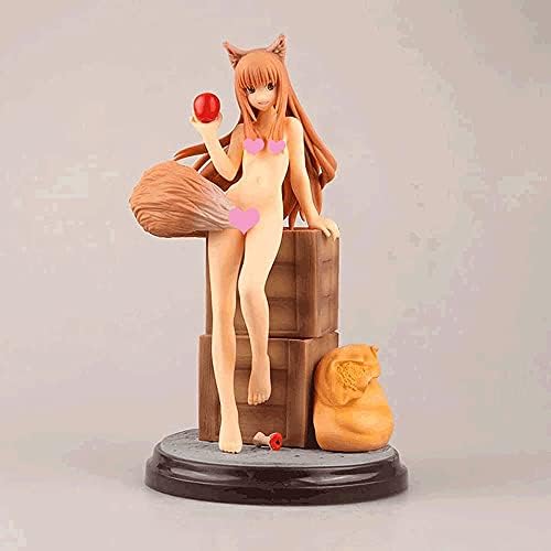 Spice and Wolf Holo (9in/23cm) Fox/God of Harvest Sexy Exposure Holding an Apple Bare Skin Big Breasts PVC Boxed Cartoon Character Statue/Model Action Figure Collectibles/Gifts/Decorations