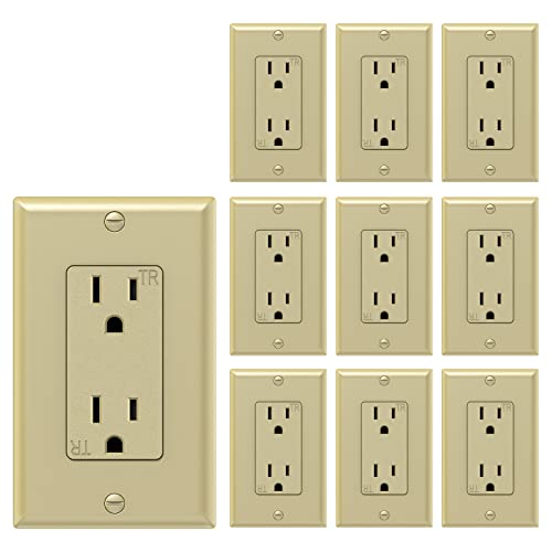 Webang Decorator Electrical Wall Outlet Gold, Tamper-Resistant Duplex Receptacle, Residential Grade, 3-Wire, Self-Grounding, 2-Pole, 15A 125V, Etl Listed, 10 Pack Wall Plates Included #TOP3