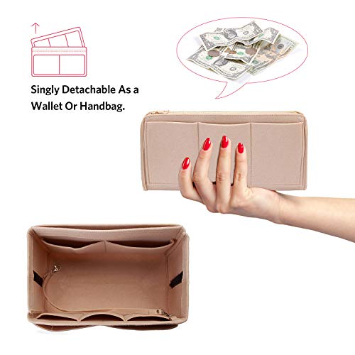 Ettp Purse Organizer Insert, Felt Tote Organizer Insert With Metal Zipper, Handbag Organizer For Speedy, Neverfull, Tote, Handbag, 7 Colors 5 Sizes (Large Slender, Beige) #TOP2