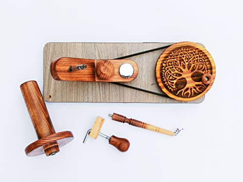 Image of Hind Handicrafts Wooden Yarn Ball Winder for Knitting Crocheting - Handcrafted - Natural Hand Operated - Knitter's Gifts Center Pull Ball Winder (Tree of Life 1A)