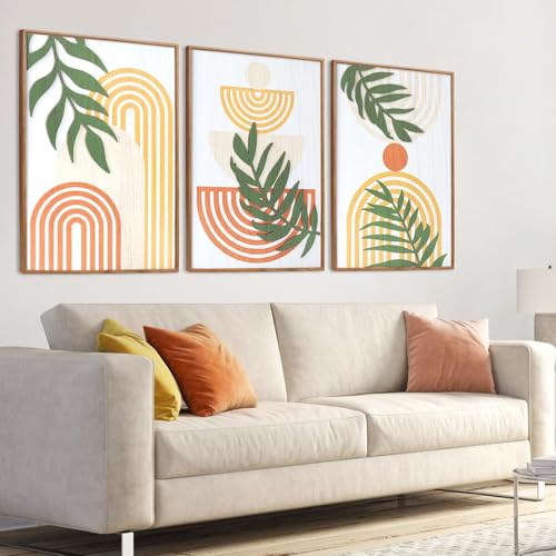 CHDITB 3PCS Green Sage Boho Poster Set,Botanical Framed Wooden Wall Decor,3D Boho Abstract Geometric Line Wall Art,Mid Century Nature Plants Decoration for Living Room Bedroom Office (30x40cm) - Image 4