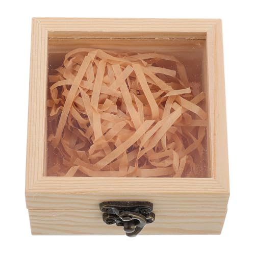 Garneck Caja de Madera Pequeña con Tapa Abatible y Vidrio Transparente Caja de Recuerdos con Papel de Rafia para Joyería Almacenamiento Vintage para Objetos Pequeños y Manualidades