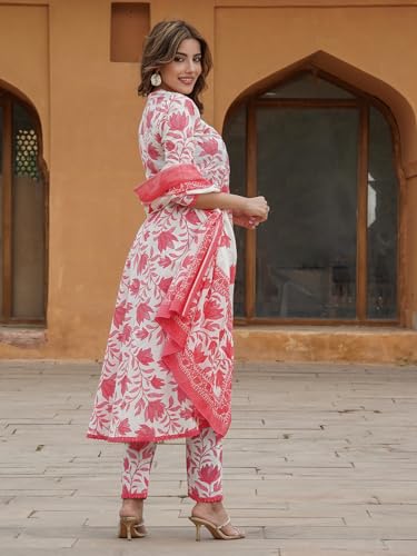 Image of PARTHVI Women's Printed Anarkali Kurta With Palazzo & Dupatta Set