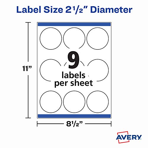 Image of Avery Printable Blank Round Labels, 2.5 inch Diameter, Matte White, 225 Customizable Labels (22562)