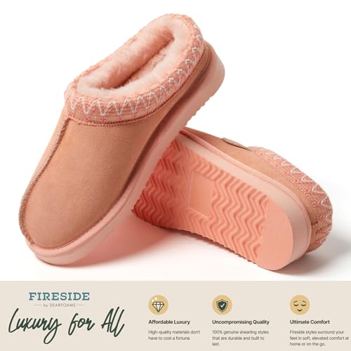 Image of Fireside by Dearfoams Women's Greta Genuine Shearling Clog Slippers, 100% Natural Suede Clogs for Outdoor & Indoor