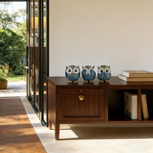 Juego de 3 Búhos Decorativos para Hogar Azul miniatura 4