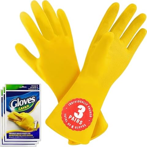 SteadMax 3/6 Pairs Cleaning Gloves, Reusable Natural Rubber Dish Gloves, Waterproof Latex Non-Slip Dishwashing Gloves for Kitchen and Household (Large, 3 Pack) Cover