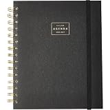 Q Kalon - Agenda Scolastica 2026 2027 - SET/GIU, Giorno per Pagina, A5 (17x21 cm), ING, SPA, FRA, TED, Indice con Mesi, Copertina Rigida Similpelle, Doppia Spirale e Elastico, Adesivi - Black Mousse