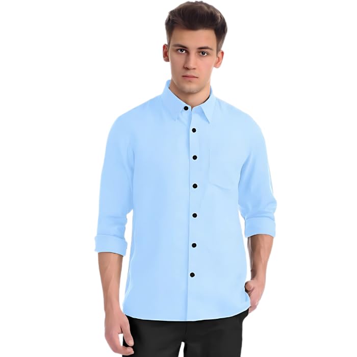 Premium Cotton Shirt Fabric for Men – Unstitched, Coral Blue, 160 x 147 cm-image-37