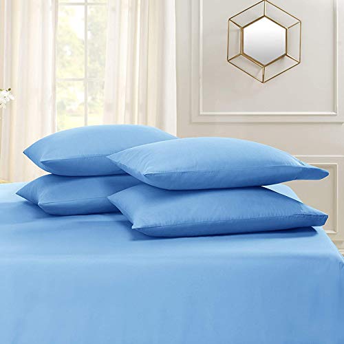 Image of Light Blue Bedsheet with 4 Pillow Covers 400TC 100% Egyptian Cotton Premium 5 Piece Bedsheets Super King Size