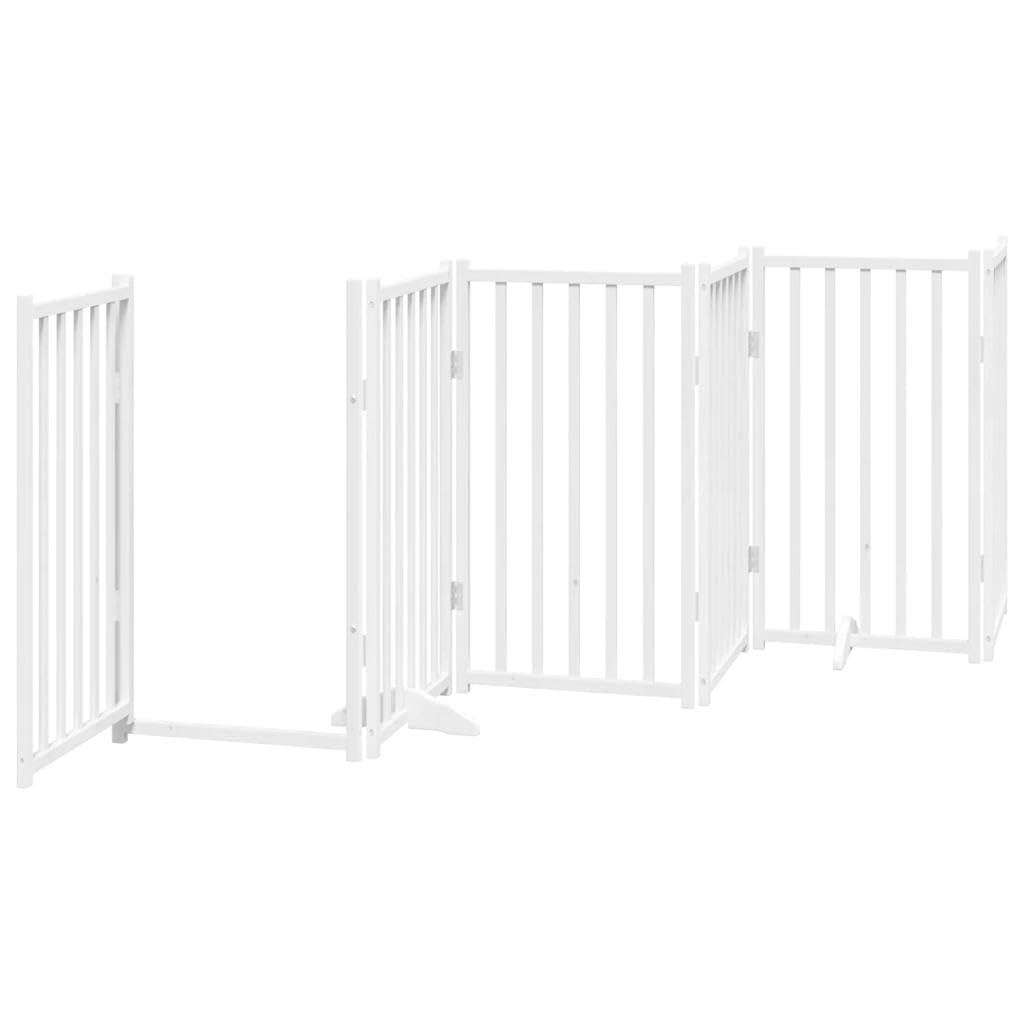 Homgoday Barrera para Perros,Barrera de Seguridad para Perros Mascotas,Valla Perros Interior Puerta para Perros Plegable 9 Paneles Madera álamo Blanca 450cm