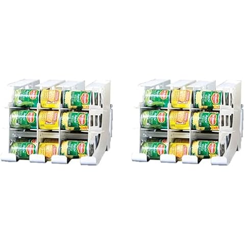 FIFO Countertop Can Tracker Hold Up To 54 Standard 10 to 15 Ounce Can Sizes for Kitchen Pantry Organization and Food Storage, USA Made, White (2 Pack) Cover