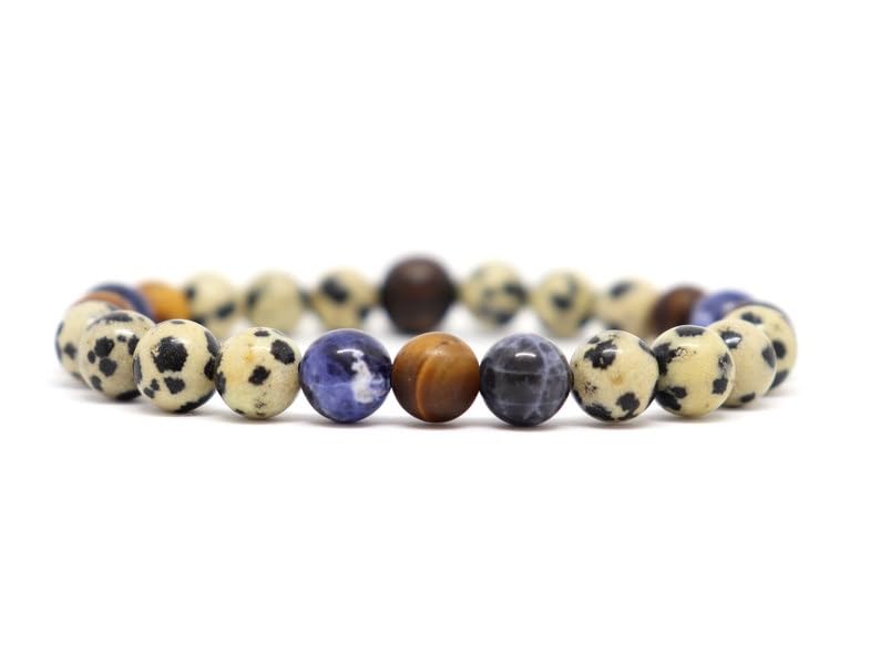 Bracelet méditation yoga en jaspe dalmatien et lapis-lazuli bijoux zen unisexe