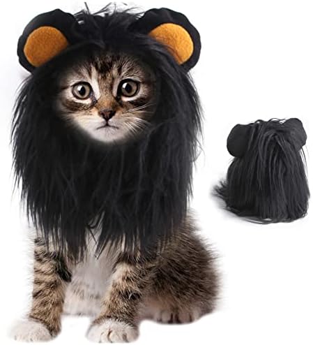 ITESSY Cat Halloween Costumes- Black Lion Mane Wig Pet Costumes Hat for Halloween Christmas Dress Up Accessories Decoration for Kitten Cats, Size S/M/L (Large)