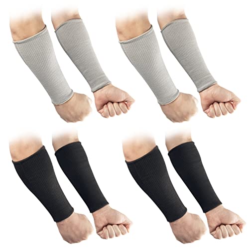 Image of OriStout Cut Resistant Work Sleeves with Tumb Hole, Black and Grey, 4 Pairs | Level 3 Cut Resistant Sleeves, Arm Protectors for Thin Skin and Bruising, Gardening, Yard Working, Pet Grooming, One Size