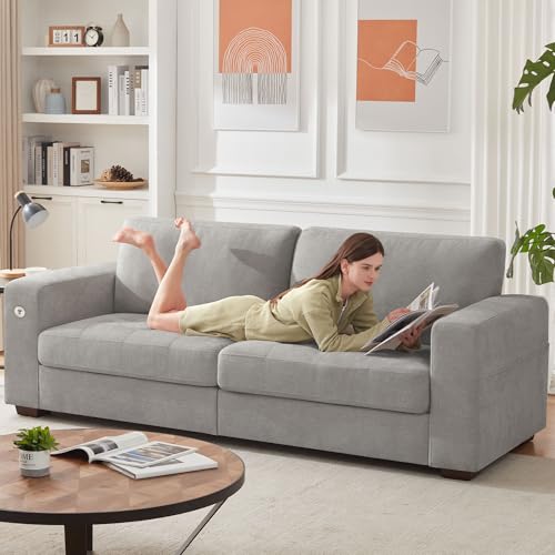 Image of Ihanherry Modern Sofas 2-Seater Couches for Living Room, Chenille Sofas with Extra Large Seat Width & Depth, USB /Type-C Charging Port & Side Pocket, Removable Medium Firm Sofa Cushion(89inch, Grey)